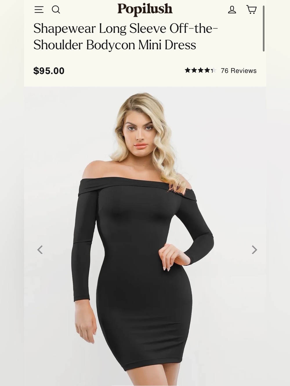 NWT Shapewear Long Sleeve off the shoulder Bodycon Mini Dress